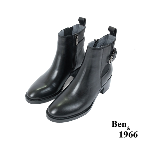 Ben&1966高級頭層牛皮歐美簡約短靴-黑(227091)