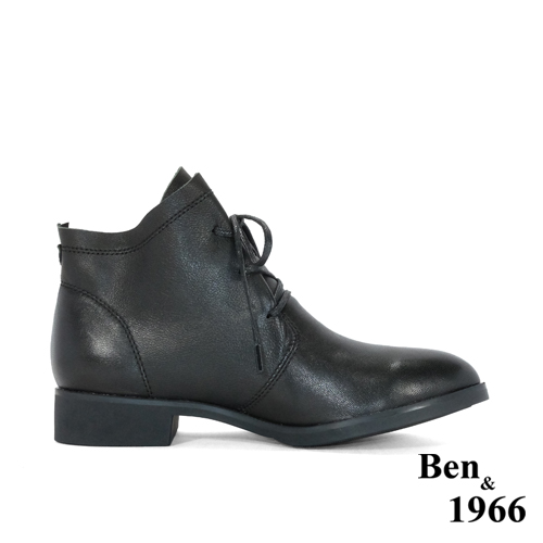 Ben&1966高級頭層打腊羊皮經典流行短靴-黑(247201)