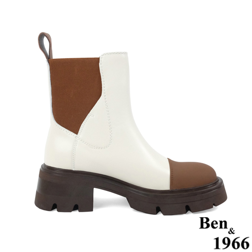 Ben&1966高級頭層絲綢牛皮拼接撞色短靴-咖啡(227232)