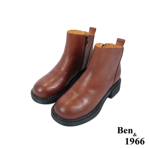 Ben&1966高級頭層牛皮沖孔中性踝靴-咖啡(227142)