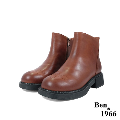Ben&1966高級頭層牛皮沖孔中性踝靴-咖啡(227142)