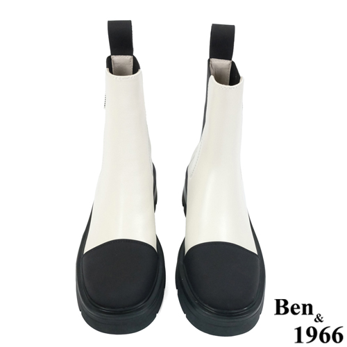 Ben&1966高級頭層絲綢牛皮拼接撞色短靴-黑(227231)