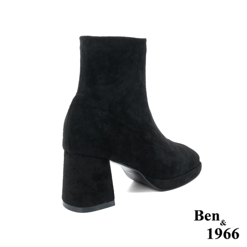 Ben&1966高級彈力羊猄絨時尚方頭短靴-黑(227021)