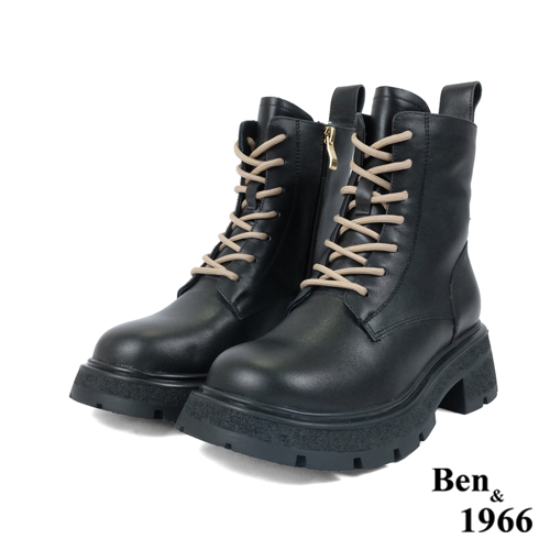 Ben&1966高級頭層牛皮撞色個性短靴-黑(227191)