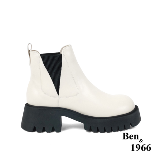 Ben&1966高級頭層牛皮個性大頭踝靴-米白(227172)