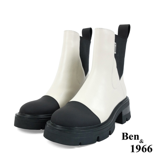 Ben&1966高級頭層絲綢牛皮拼接撞色短靴-黑(227231)