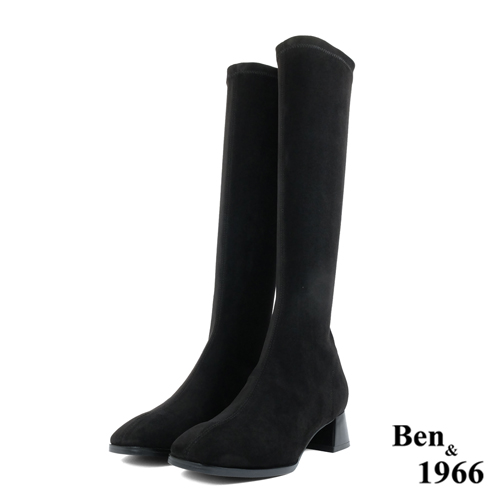 Ben&1966高級羊猄彈力絨布氣質長靴-黑(227011)
