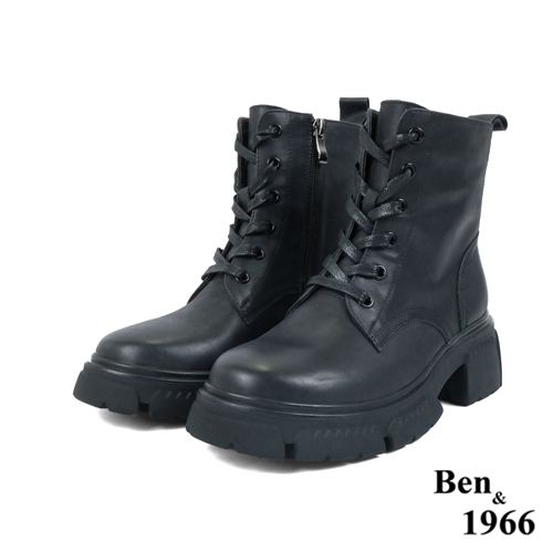 Ben&1966高級打蠟牛皮復古短靴-黑(227211)