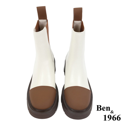 Ben&1966高級頭層絲綢牛皮拼接撞色短靴-咖啡(227232)