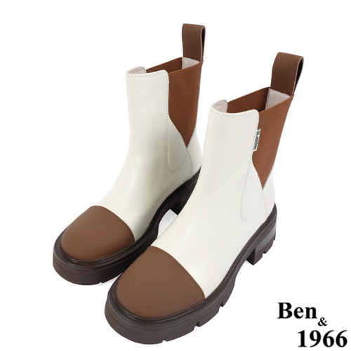 Ben&1966高級頭層絲綢牛皮拼接撞色短靴-咖啡(227232)