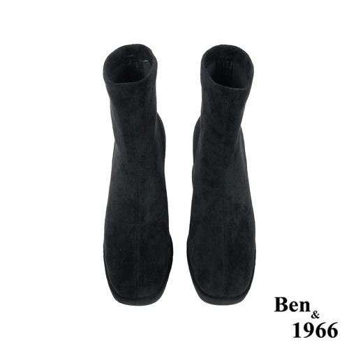 Ben&1966高級彈力羊猄絨時尚方頭短靴-黑(227021)