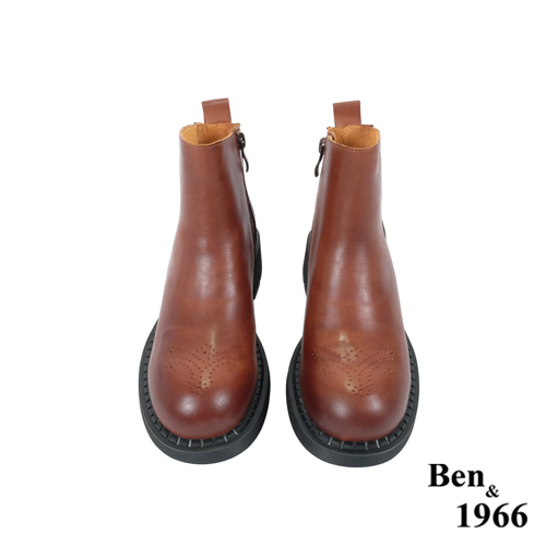 Ben&1966高級頭層牛皮沖孔中性踝靴-咖啡(227142)