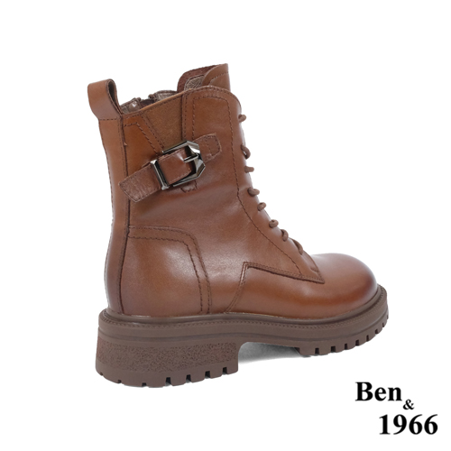 Ben&1966高級打蠟牛皮復古仿舊短靴-咖啡