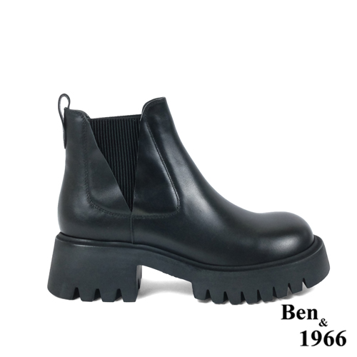 Ben&1966高級頭層牛皮個性大頭踝靴-黑(227171)