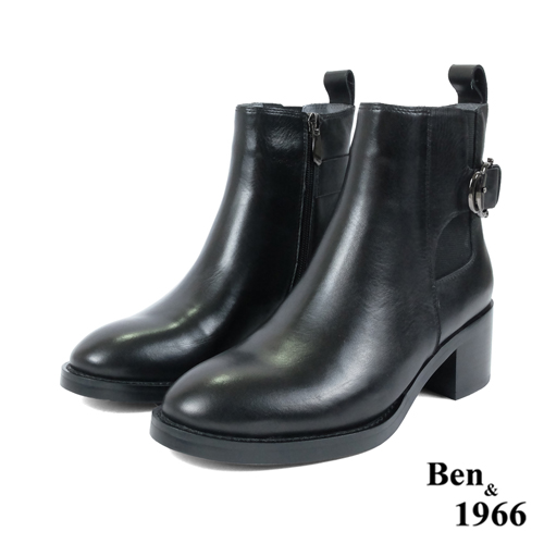 Ben&1966高級頭層牛皮歐美簡約短靴-黑(227091)