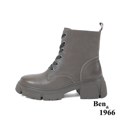 Ben&1966高級打蠟牛皮復古短靴-灰(227212)