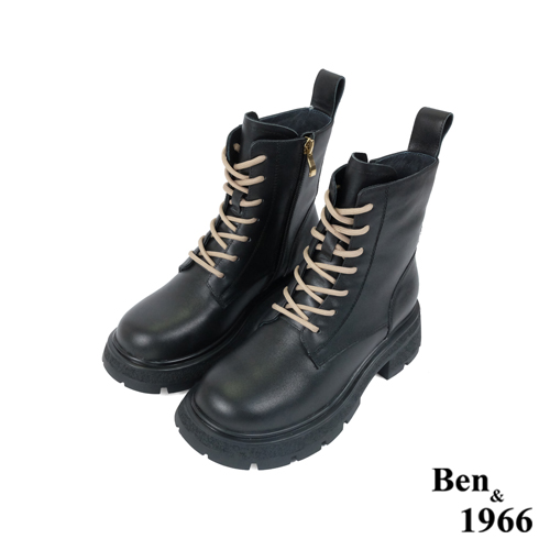 Ben&1966高級頭層牛皮撞色個性短靴-黑(227191)