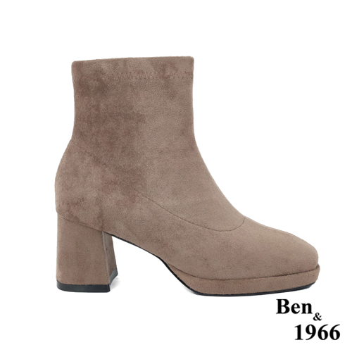 Ben&1966高級彈力羊猄絨時尚方頭短靴-淺咖(227022)
