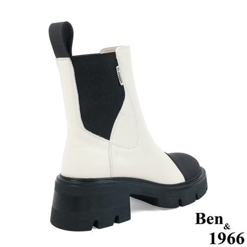 Ben&1966高級頭層絲綢牛皮拼接撞色短靴-黑(227231)