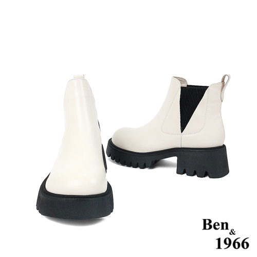 Ben&1966高級頭層牛皮個性大頭踝靴-米白(227172)