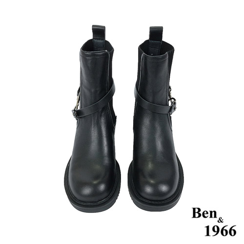 Ben&1966高級頭層牛皮簡約流行短靴-黑(227111)