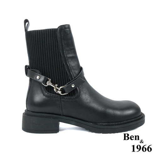 Ben&1966高級頭層牛皮簡約流行短靴-黑(227111)