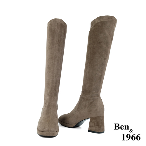 Ben&1966高級彈力羊絨布增高防水台長靴-淺咖