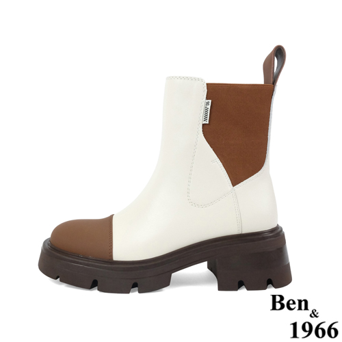 Ben&1966高級頭層絲綢牛皮拼接撞色短靴-咖啡(227232)