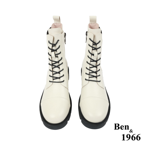 Ben&1966 高級頭層牛皮質感流行短靴-米白(227072)