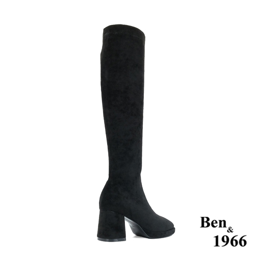 Ben&1966高級彈力羊絨布增高防水台長靴-黑