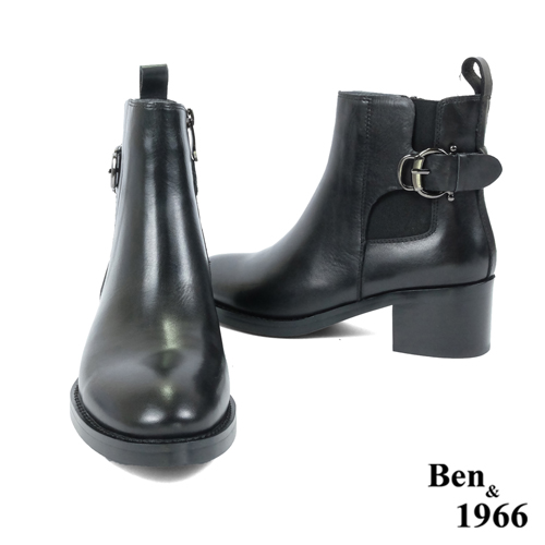 Ben&1966高級頭層牛皮歐美簡約短靴-黑(227091)