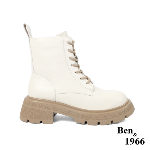 Ben&1966高級頭層牛皮撞色個性短靴-米白(227192)