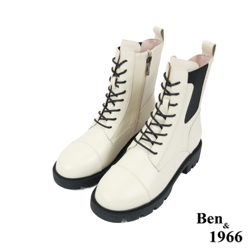 Ben&1966 高級頭層牛皮質感流行短靴-米白(227072)