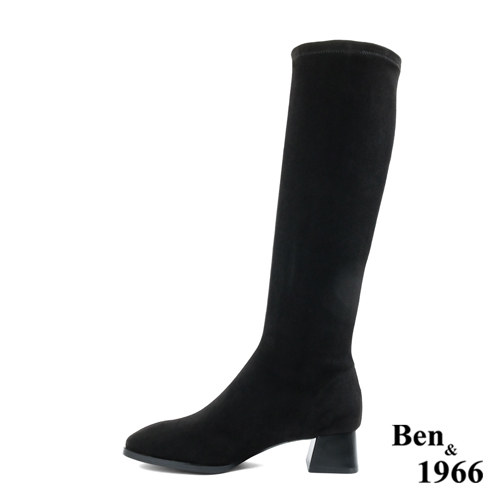 Ben&1966高級羊猄彈力絨布氣質長靴-黑(227011)