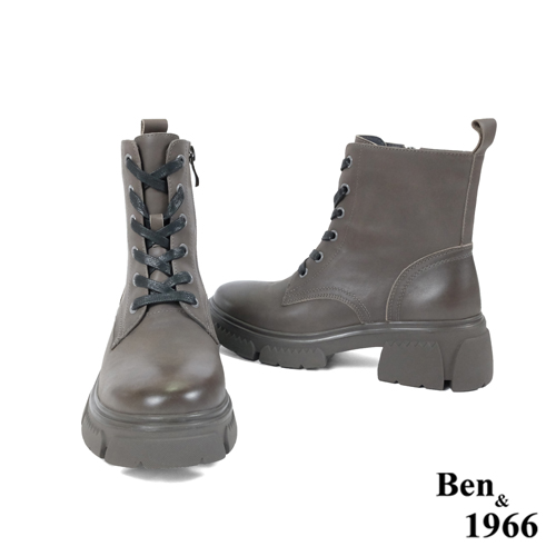 Ben&1966高級打蠟牛皮復古短靴-灰(227212)