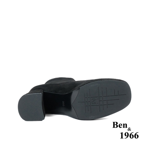 Ben&1966高級彈力羊猄絨時尚方頭短靴-黑(227021)