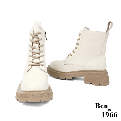 Ben&1966高級頭層牛皮撞色個性短靴-米白(227192)