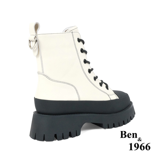 Ben&1966高級頭層牛皮厚底流行百搭短靴-米白(227122)