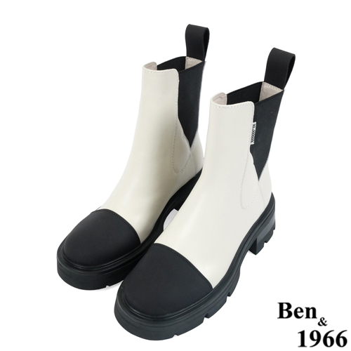 Ben&1966高級頭層絲綢牛皮拼接撞色短靴-黑(227231)