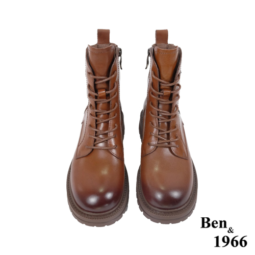 Ben&1966高級打蠟牛皮復古仿舊短靴-咖啡
