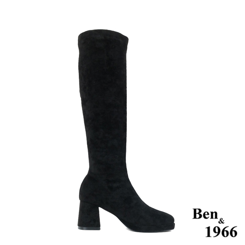 Ben&1966高級彈力羊絨布增高防水台長靴-黑