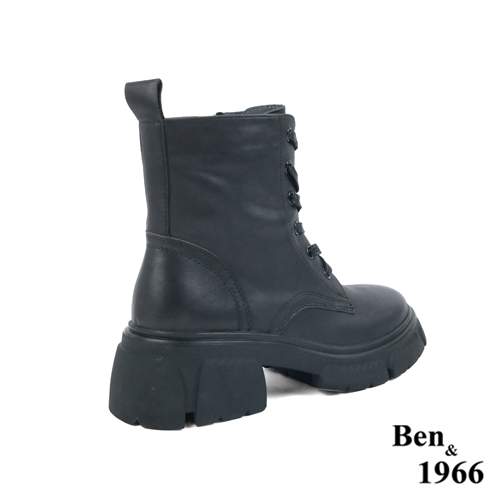 Ben&1966高級打蠟牛皮復古短靴-黑(227211)