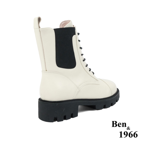 Ben&1966 高級頭層牛皮質感流行短靴-米白(227072)