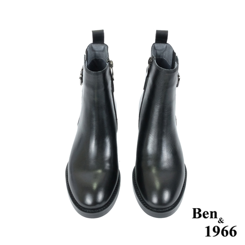 Ben&1966高級頭層牛皮歐美簡約短靴-黑(227091)