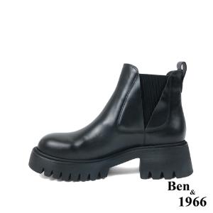 Ben&1966高級頭層牛皮個性大頭踝靴-黑(227171)