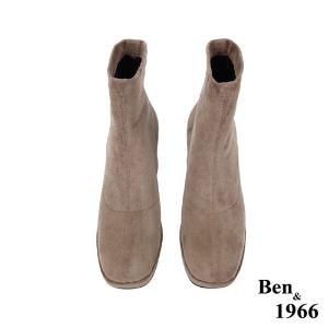 Ben&1966高級彈力羊猄絨時尚方頭短靴-淺咖(227022)