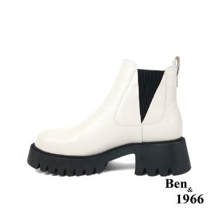 Ben&1966高級頭層牛皮個性大頭踝靴-米白(227172)