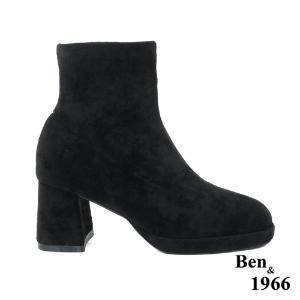 Ben&1966高級彈力羊猄絨時尚方頭短靴-黑(227021)