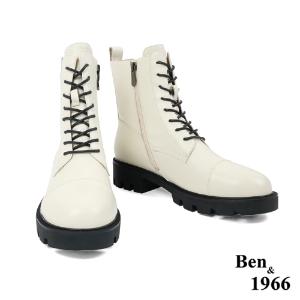 Ben&1966 高級頭層牛皮質感流行短靴-米白(227072)