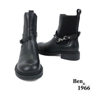 Ben&1966高級頭層牛皮簡約流行短靴-黑(227111)